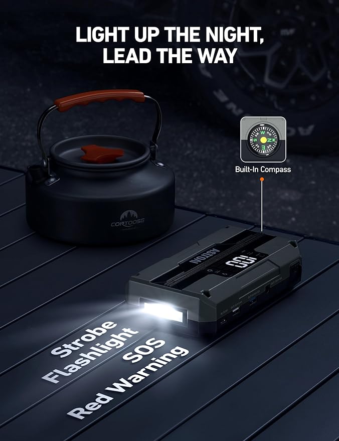 AstroAI T8 Car Battery Jump Starter, 2500A 8-in-1 Jump Box for Car Battery, Up to 8.0L Gas & 5.0L Diesel Engine, 15200mAh QC 3.0 Power Bank, Informative LED Screen with Cigarette Adapter, Jumper Cable