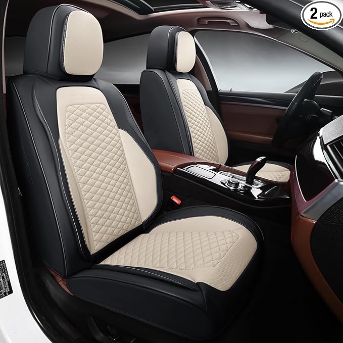Seat Covers for Cars Full Set, Leather Seat Covers 2 Pack, Breathable Leather Materials, Suitable for SUV/Truck/Sedan/Automotive (White, 2 Piece)