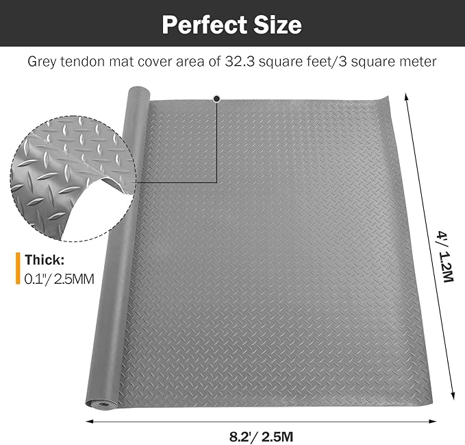 Nisorpa Garage Floor Rubber Mat,4Ft x 8.2Ft Rubber Flooring Rolls,1/8 Inch Thick Heavy Duty Diamond Plate Rubber Garage Floor Covering Waterproof Park