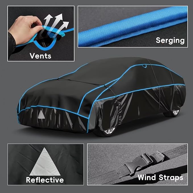 Hail Protector Car Cover, Outdoor Anti Hail Car Covers Thick Multi-Layered EVA, Hail Proof Car Cover Waterproof All Weather, Hail Protection Padded Fit Sedan/Coupe (Length 194 to 208 inch