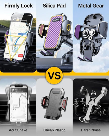 Purple 3-in-1 Phone Holders for Your Car [2025 Most Stable and Flexible Suction Cup] Vent Dashboard Windshield Cell Phone Car Mount Fit for iPhone, Samsung, All Phone