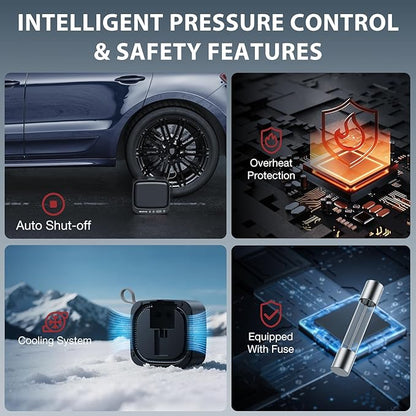 Tire Inflator Portable Air Compressor, NEXPOW 150PSI 12V DC Air Pump with Dual Digital Pressure Gauge & Auto Shut-Off, Air Compressor Portable with LED Light for Car, Motorcycle, Bicycle, Ball, Gray