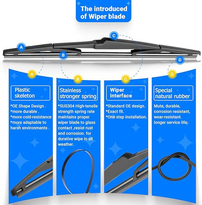 Windshield Wiper Blades Replacement for Mazda CX-5 CX-9 2017 2018 2019 2020 2021 2022 2023 CX5 CX9 Original Factory Quality Front Rear Wipers Blade Set for My Car - 24" 18" 14" (Pack of 3)