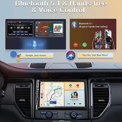 7 Inch Car Stereo with Wireless Apple CarPlay,Double Din Car Radio Androdi Auto,Bluetooth 5.2,IPS 1024 * 600 Display,FM Radio, Backup Camera,Online Navigation,178 * 100mm,Car Audio Receivers