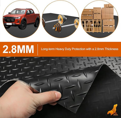 SEAL 6 x 10 Ft Premium Garage Floor Mat, Solid 2.8mm Thickened Black Commercial Grade Heavy Duty Parking Mat for Garage Floor, Golf Cart, Water/Stain Resistant Floor Runner (Embossed Diamond Plate)
