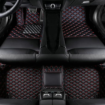 Custom Colors Car Floor Mats Black Pink for 99.9% Sedan SUV Sports， All-Weather Liners Car Floor mat，Luxury Leather Automotive Floor Mats (Black Red,3D Floor Mats)