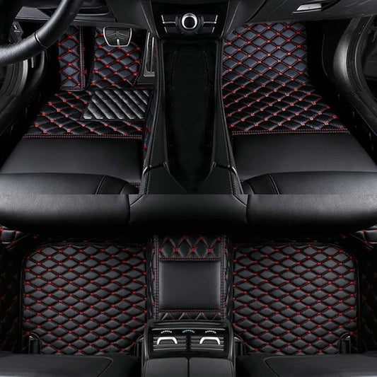 Custom Colors Car Floor Mats Black Pink for 99.9% Sedan SUV Sports， All-Weather Liners Car Floor mat，Luxury Leather Automotive Floor Mats (Black Red,3D Floor Mats)