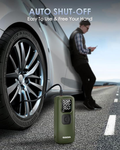 T22 Tire Inflator Protable Air Compressor, 3× Faster Auto Cordless Air Pump, 160PSI Tire Pump, Smart Electric Pump with LED Light and Digital Display for Car Motorcycle Bike and Ball, Green