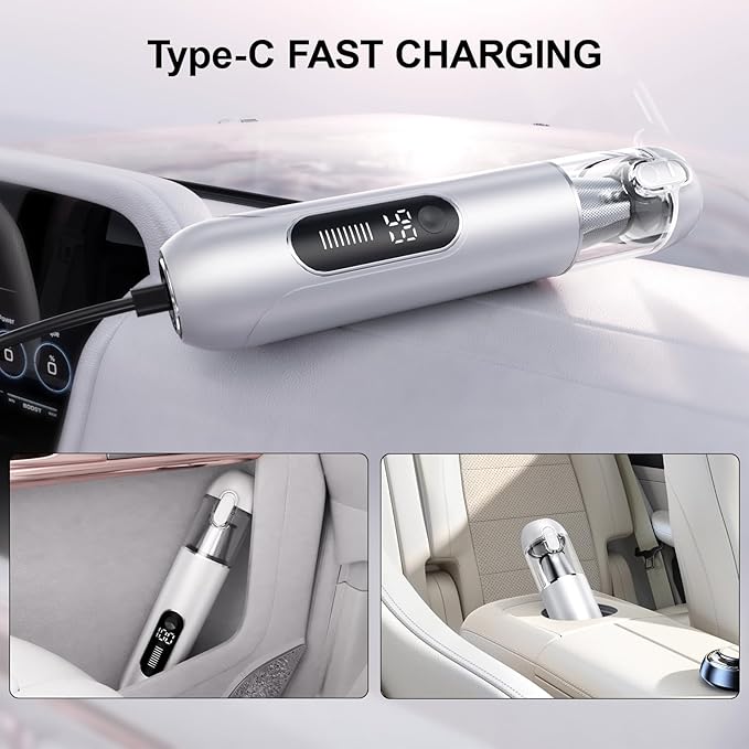 Cordless Handheld Car Vacuum, 16000PA 2-in-1 Blow & Suction, Brushless Motor, Type-C, Low Noise, for Home, Office