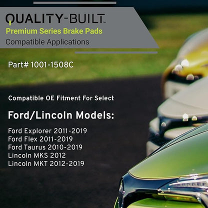 Premium Ceramic Front Brake Pads (1001-1508C) Compatible with Ford Explorer 2011-2019, Ford Flex 2011-2019, Ford Taurus 2010-2019, Lincoln MKS 2012-2012, Lincoln MKT 2012-2019