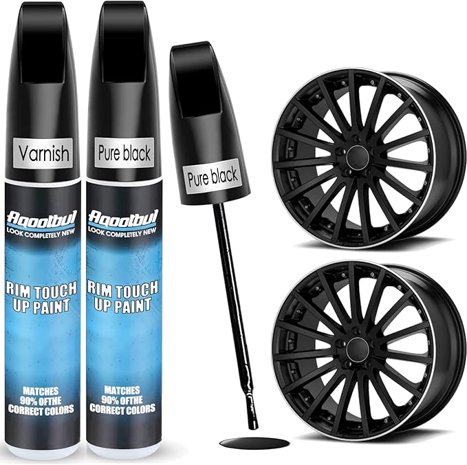 Rim Touch Up Paint - Car Wheel Repair Kit Curb Rash, Gloss or Matte Black Rim Touch Up Paint, Quick And Easy Wheel Scratch Repair Kit, Wheel Repair Kit Curb Rash (Pure Black + Varnish)