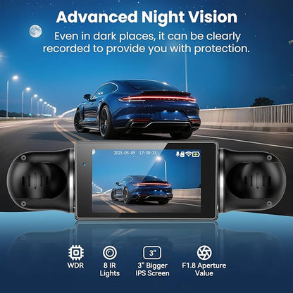 Dash Cam 4 Channel 360° Coverage - Front 4K + Triple 1080P HD Car Camera Built-in WiFi Car Camera with App, G-Sensor/Night Vision/Parking Mode/Loop Recording Free 64GB SD Card