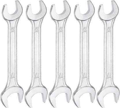 HARFINGTON 5pcs Double Open End Wrench 13mm x 17mm Metric 15 Degree Offset Angle Small Flat Head Wrench Galvanizing Open Ended Spanner for Automotive Repair Furniture Assembly