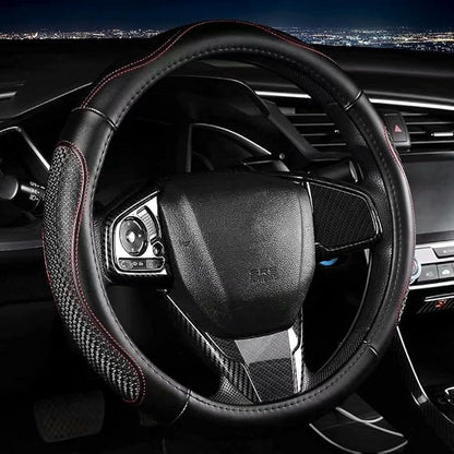 Leather - Car Steering Wheel Cover 15 inch Universal Fit Microfiber Steering Wheel Cover Anti-Slip, Soft, Breathable, Full Surround Car Wheel Cover (Red)