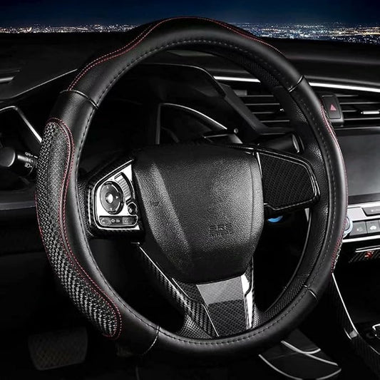 Leather - Car Steering Wheel Cover 15 inch Universal Fit Microfiber Steering Wheel Cover Anti-Slip, Soft, Breathable, Full Surround Car Wheel Cover (Red)