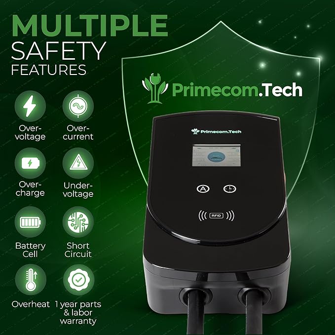 PRIMECOM 80 Amp 22KW 220Volt Level-2 18ft to 50ft Cord Lengths 20X Fast Smart Electric Vehicle EV Charging Station Ford Transit F-150 Lightning Lucid Air Polestar TeslaXS Taycan (40 Feet)
