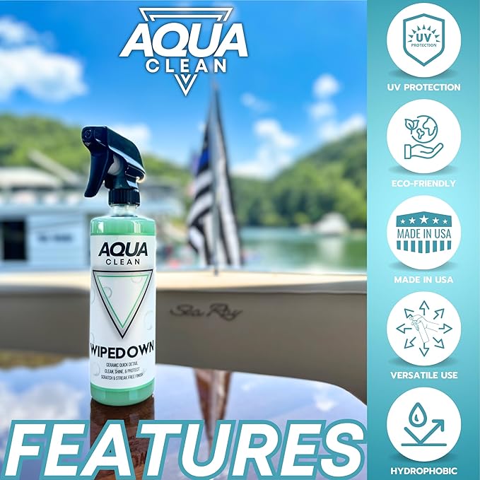WIPEDOWN 3-in-1 Ceramic Waterless Wash & Quick Detailer | Boat Cleaner | Marine UV Protection, Long-Lasting, High-Gloss | Boats, RVs, Cars | Extend Wax, Coatings, & Sealants | Made in USA