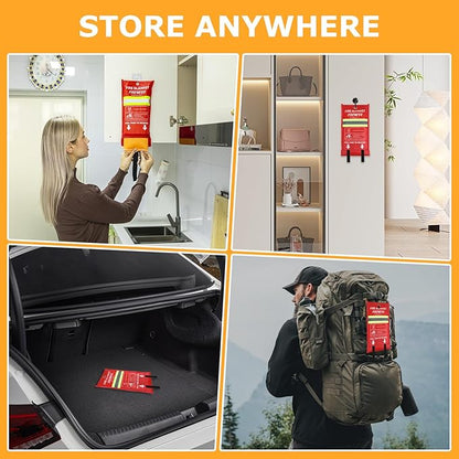 Emergency Fire Blanket, 2Pack Silicone Flame Retardant Fire Blankets Emergency for Home, Kitchen, Car, Office, Grill, 39.4X 39.4inch Fire Extinguisher Blanket