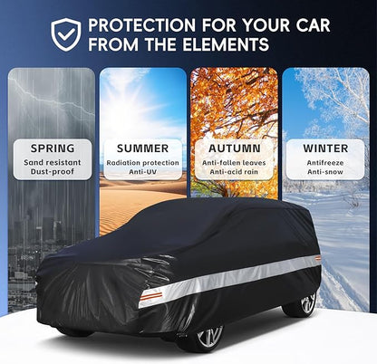10 Layers SUV Car Cover Custom Fit for Chevrolet Chevy Suburban (1973-2025) Waterproof All Weather for Automobiles, Outdoor Full Cover Sun UV Rain Protection with Cotton.Black