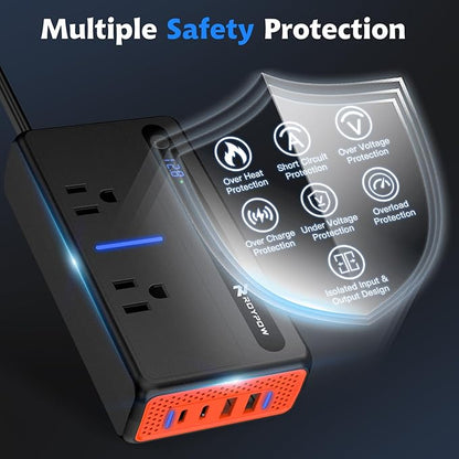 RoyPow 200W Car Power Inverter, DC 12V to 110V AC Power Inverter with Cigarette Lighter Port, Car Plug Adapter Outlet with 3.4A USB-A, QC3.0 24W, PD 30W, PD 36W, Dual AC Outlets, Car Charger Adapter
