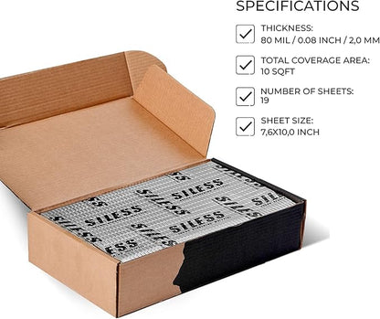 Siless 80 mil (2mm) Car Sound Deadening mat - Butyl Automotive Sound Deadener - Noise Insulation and Vibration Dampening Material 10 sqft (0.95 sqm)