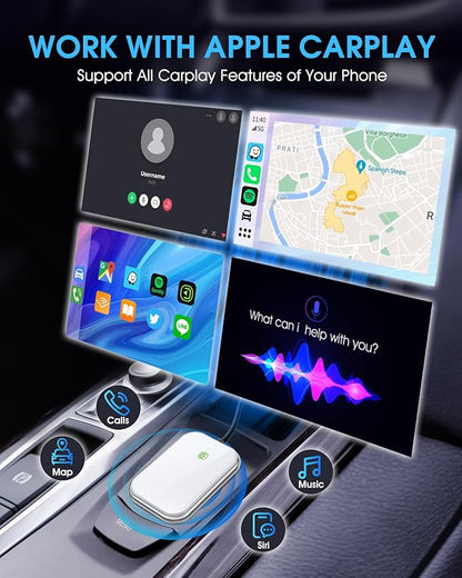 Wireless CarPlay Adapter - Fast & Stable Connection for Carplay Wireless Adapter Convert Factory Wired to Wireless CarPlay Dongle Plug & Play Car Play Fit for iPhone iOS 10+ (Dark Silver)