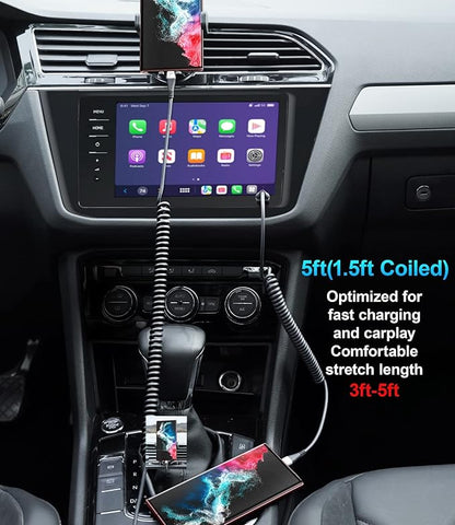 USB Type C Cable Fast Charging, 2Pack 5ft Coiled USB A to USB C Charge Cable for Car Android Auto Charging Cord Compatible with iPhone 16/15/Plus/Pro/Samsung Galaxy S20 S10 Plus and More USB C Devices