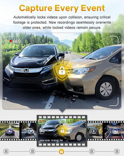 GKU 4K Dash Cam,Dash Cam Front with UHD 2160P, DashCam Built-in WiFi, 24H Parking Monitor,Night Vision,WDR,170° Wide Angle,Loop Recording,G-Sensor,DashCam Includes 64GB Card (Black)