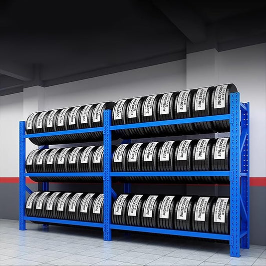 Adjustable Height Tire Storage Rack for Garage, Maximum Load 1100 lbs, Blue, 3 Tiers(59x19.6x78.7in)