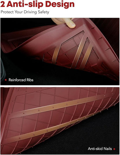 YHTAUTO Custom Fit Red Car Floor Mats for Tesla Model Y 2025-2020 5 Seater, All Weather TPE Car Mats Carpet, Front Rear Trunk Cargo Storage Liner Mats, Anti-Slip Waterproof, Set of 6