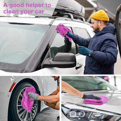 Shimeyao 30 Pcs Edgeless Microfiber Plush Towels for Cars Detailing Drying Wash Polishing Absorbent Cleaning Cloths, 500 GSM, 16 x 16 Inch(Purple)