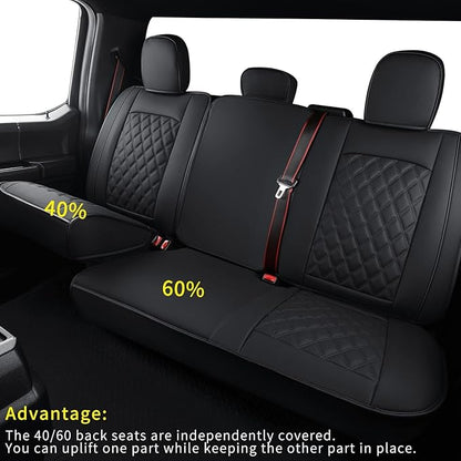 LUCKYMAN CLUB F150 Faux Leather Seat Covers Fit for 2015-2025 F150 SuperCrew and 2017-2025 F250 F350 F450 Super Duty Crew Cab Pickup Trucks(Full Set, Black)
