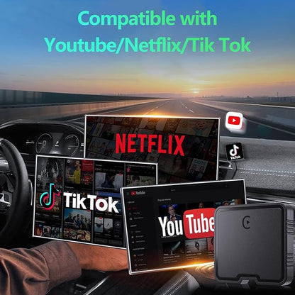 Wireless Carplay Adapter with Netflix YouTube TF Card Plug & Play, Wireless AI Box Car Play Adapter & Android Auto Dongle Easy to Setup, Fits for OEM Wired CarPlay Cars