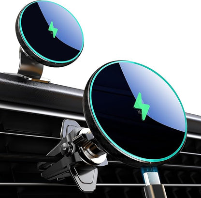 MOKPR for Magsafe Car Mount Charger-15W Wireless Car Charger-Magnetic Car Phone Holder for Dash Air Vent-LED RGB HandsFree Car Mount Fast Car Charger for iPhone 14/13/12 Series Carbon Fiber