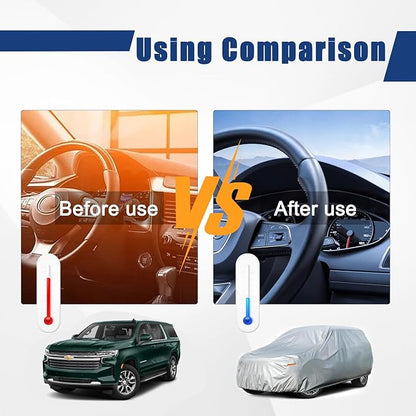 Kayme 6 Layers SUV Car Cover Custom Fit for Chevrolet Chevy Suburban (1973-2025) Waterproof All Weather for Automobiles, Outdoor Full Cover Rain Sun UV Protection.Silver