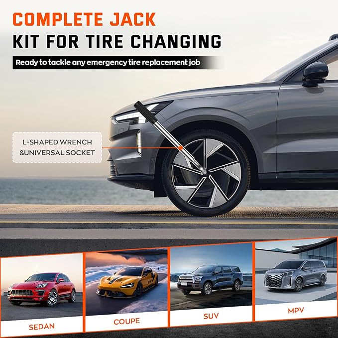 New Version Car Jack Kit Scissor Jack for Car 3 Ton 6614 lbs Spare Tire Changing Kit,Portable Tire Jack Repair Kit with Lug Wrench,Car Lifting Jack for Auto/SUV/MPV