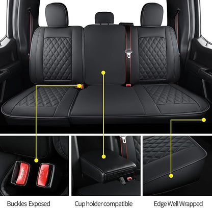 LUCKYMAN CLUB F150 Faux Leather Seat Covers Fit for 2015-2025 F150 SuperCrew and 2017-2025 F250 F350 F450 Super Duty Crew Cab Pickup Trucks(Full Set, Black)