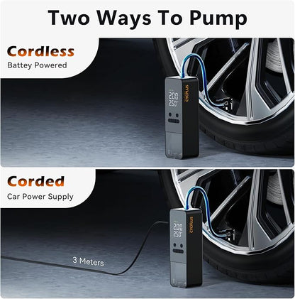 CYCPLUS Tire Inflator Portable Air Compressor - 150PSI Cordless Air Pump with Digital Tire Pressure Gauge, Auto Shut Off, DC/AC 2-in-1 for Car/Motorcycle/E-Bike/Ball