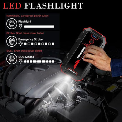 Car Jump Starter 2000A Peak (for up to 6.0L Gas or 4.0L Diesel Engine) 12V Car Battery Booster Pack, Portable Battery Starter, Power Bank Charger with Built-in LED Bright Light