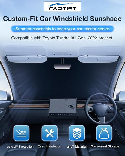 Windshield Sun Shade for Toyota Tundra (Limited, SR5, Platinum, TRD Pro) 2022-2025 2026, Custom Fit Foldable Front Window Sunshade Sun Visor for Tundra Accessories