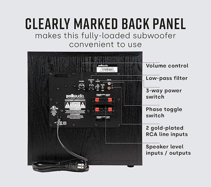 Polk Audio PSW10 10" Powered Subwoofer – Power Port Technology, Up to 100 Watts, Big Bass in Compact Design, Easy Setup with Home Theater Systems, Timbre-Matched with Monitor & T-Series Polk Speakers