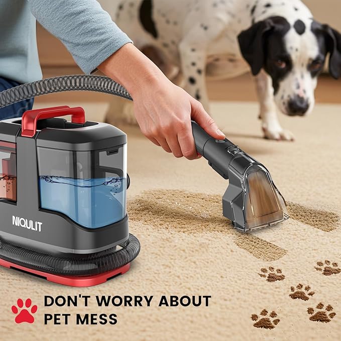 Portable Carpet & Upholstery Cleaner Machine, 15Kpa Strong Suction Spot Cleaner for Sofa, Car Seats, Pet Stains, Rugs – Deep Cleaning with Dual Brush Heads & Self-Cleaning System