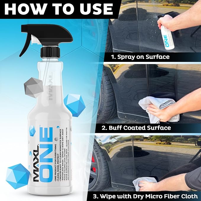 MAXL ONE ™ Car Spray with Triphene® Technology, Quick Spray & Wipe All Purpose Waterless Detailer - Clean, Shine, Protect Paint, Glass, Wheels, and Plastic Trim Without Pre-Washing (1 Gallon)
