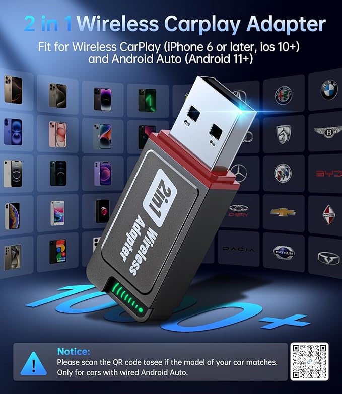 Wireless Carplay Adapter, 2025 Upgrade Mini USB Design for Car Play & Android Auto, Easy Use Fast Stable Connection for iPhone