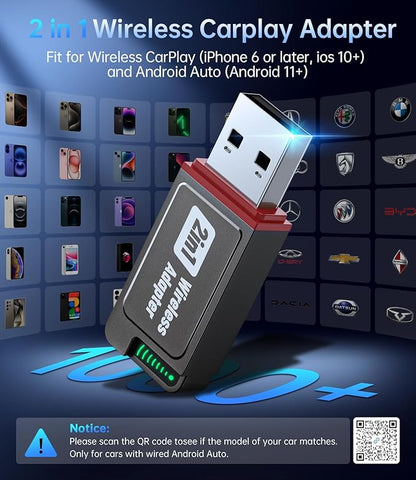 Wireless Carplay Adapter, 2025 Upgrade Mini USB Design for Car Play & Android Auto, Easy Use Fast Stable Connection for iPhone