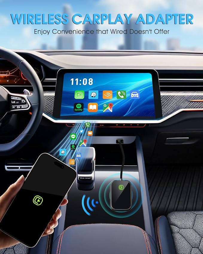 Wireless CarPlay Adapter - Fast & Stable Connection for Carplay Wireless Adapter Convert Factory Wired to Wireless CarPlay Dongle Plug & Play Car Play Fit for iPhone iOS 10+ (Black)