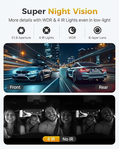 GKU 4K 3 Channel Dash Cam, 5.8GHz WiFi Built-in GPS, 4K+1080P+1080P Dash Cam Front and Rear Inside, 64GB Card Inserted, 24H Park Mode, Triple Car Camera 3 Inch Screen