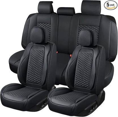 Car Seat Covers Full Set Leather Seat Covers Automotive Seat Covers Universal Car Seat Cover for Most Cars Black