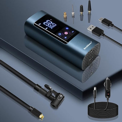Tire Inflator Portable Air Compressor: Cordless Air Pump for Car Tires 150PSI - Tire Pump with Pressure Gauge for Car Bike Motorcycle Balls (Grey Blue)
