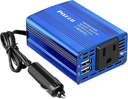 150W Car Power Inverter DC 12V to 110V AC Converter with 3.1A Dual USB Power inverters for Vehicles,Road Trip Essentials Camping Accessories Blue